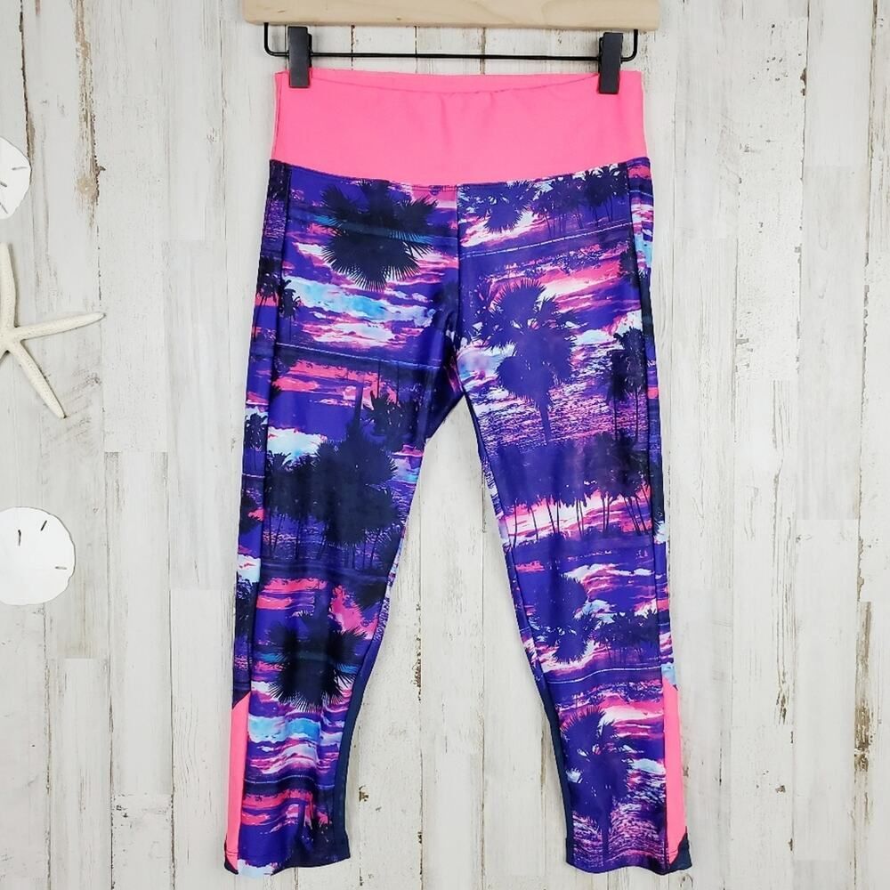 Bally Workout Capri Leggings Pink Navy Size Small